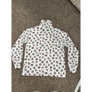 Women’s Medium Christmas Turtleneck Holiday Time Cotton White Wreath Holley